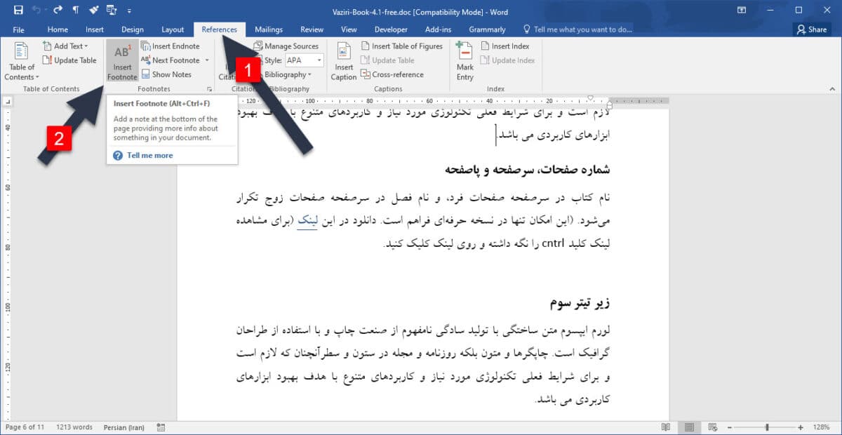 پاورقی در ورد