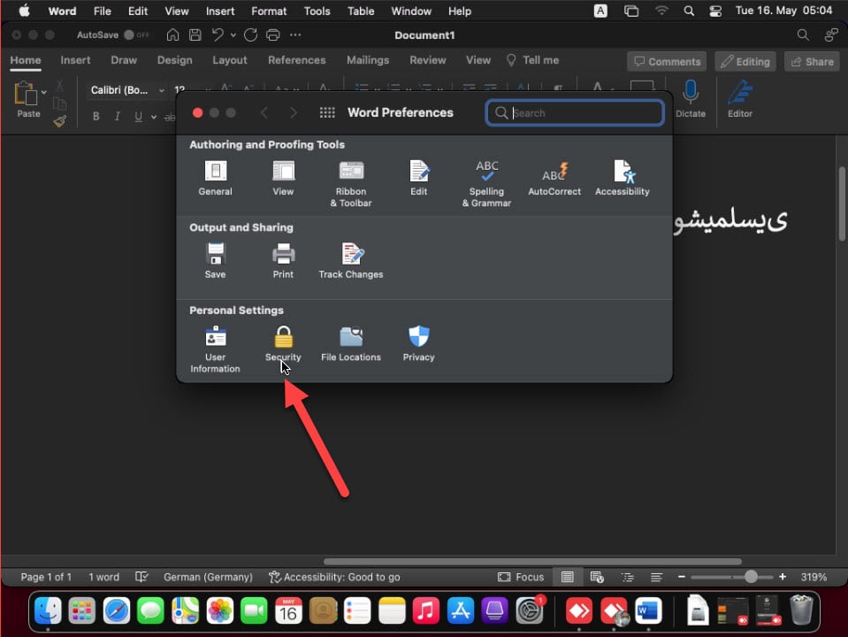 فعالسازی امنیتی نصب ماکرو در ورد در سیستم عامل مک macos