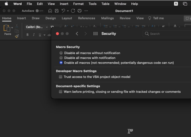 فعالسازی امنیتی نصب ماکرو در ورد در سیستم عامل مک بوک macos و نصب نرم افزار ویراستار